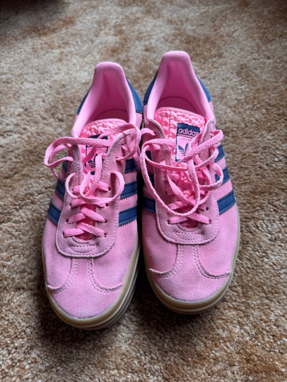 Adidas Gazelle Bold Gum pink and blue sneakers